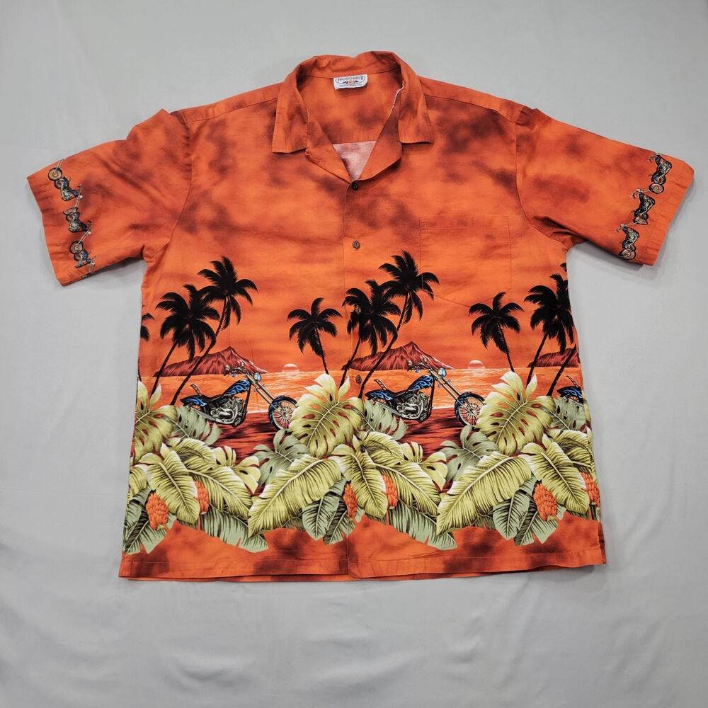 Pacific Legend Mens 2XL Hawaiian Shirt Motorcycle Scenic Aloha Camp USA Made